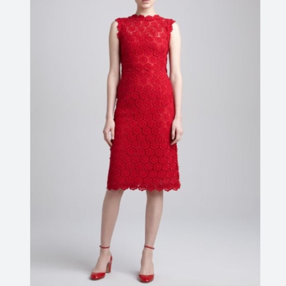 Valentino Red Rose Guipure Lace Sheath Dress